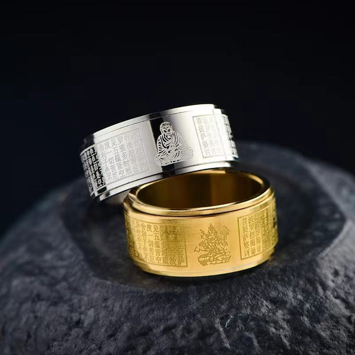 Bague rotative calme en acier titane sculpté avec Buddha Stones et zodiaque chinois