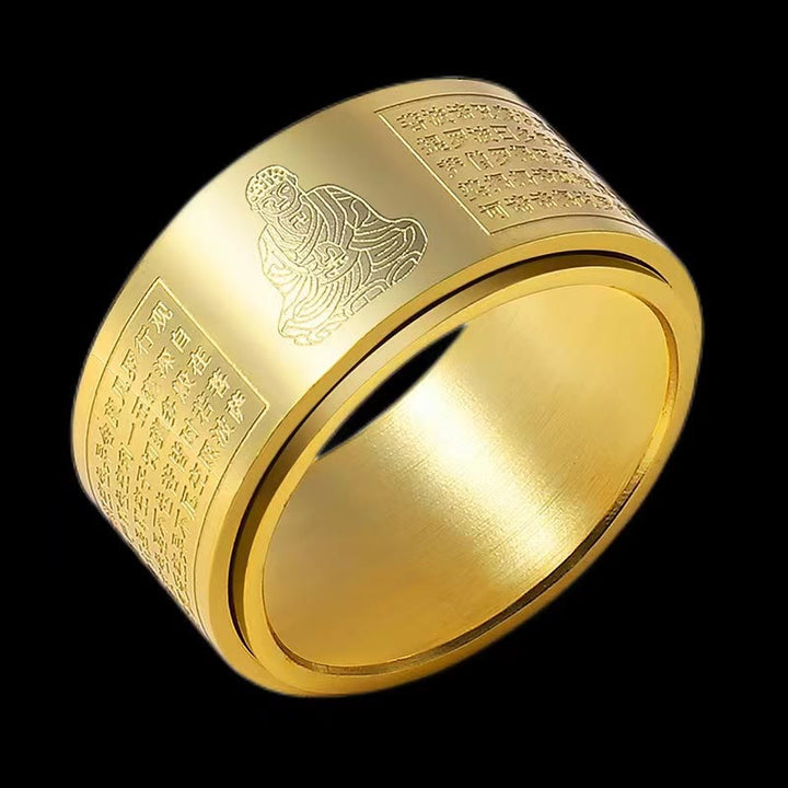 Bague rotative calme en acier titane sculpté avec Buddha Stones et zodiaque chinois