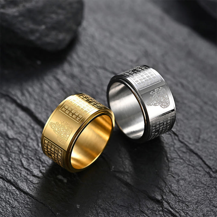 Bague rotative calme en acier titane sculpté avec Buddha Stones et zodiaque chinois
