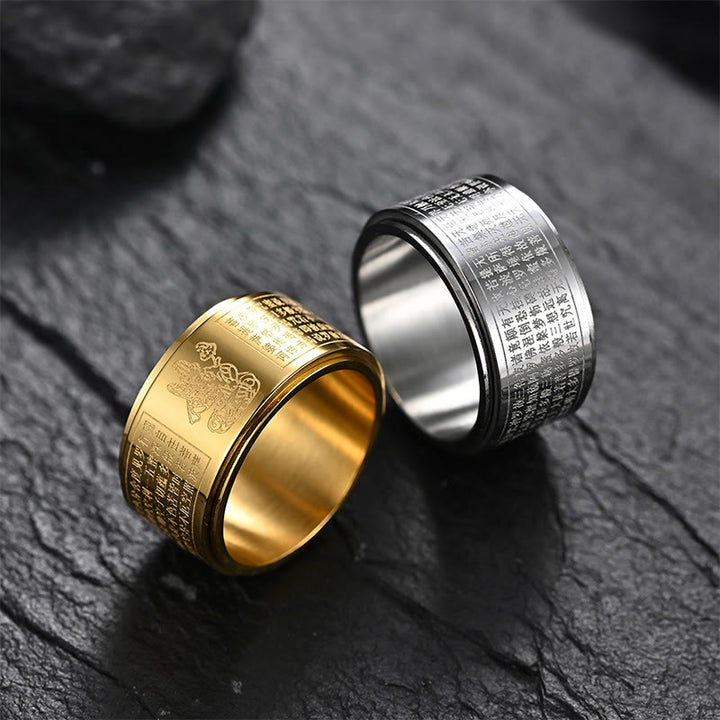 Bague rotative calme en acier titane sculpté avec Buddha Stones et zodiaque chinois