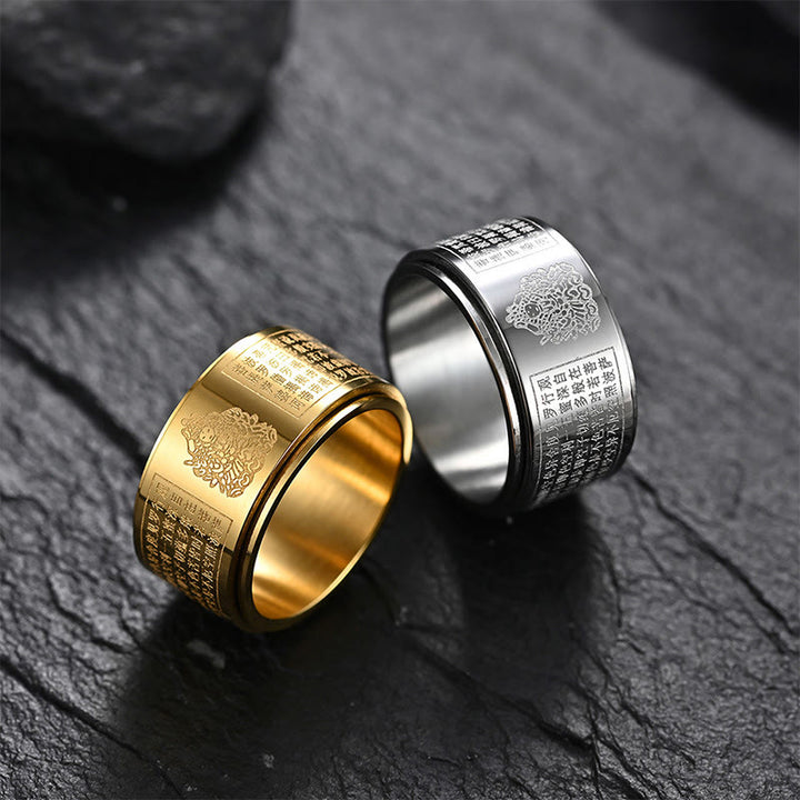 Bague rotative calme en acier titane sculpté avec Buddha Stones et zodiaque chinois