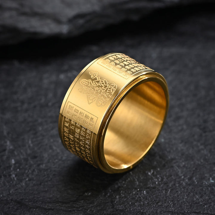 Bague rotative calme en acier titane sculpté avec Buddha Stones et zodiaque chinois