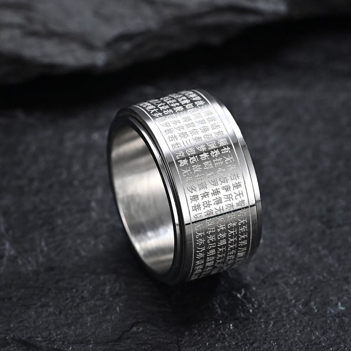 Bague rotative calme en acier titane sculpté avec Buddha Stones et zodiaque chinois