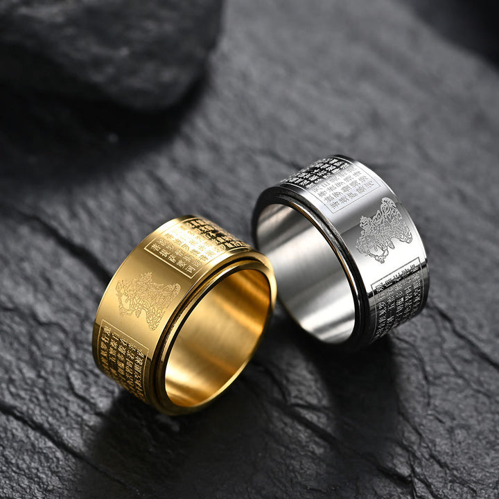 Bague rotative calme en acier titane sculpté avec Buddha Stones et zodiaque chinois