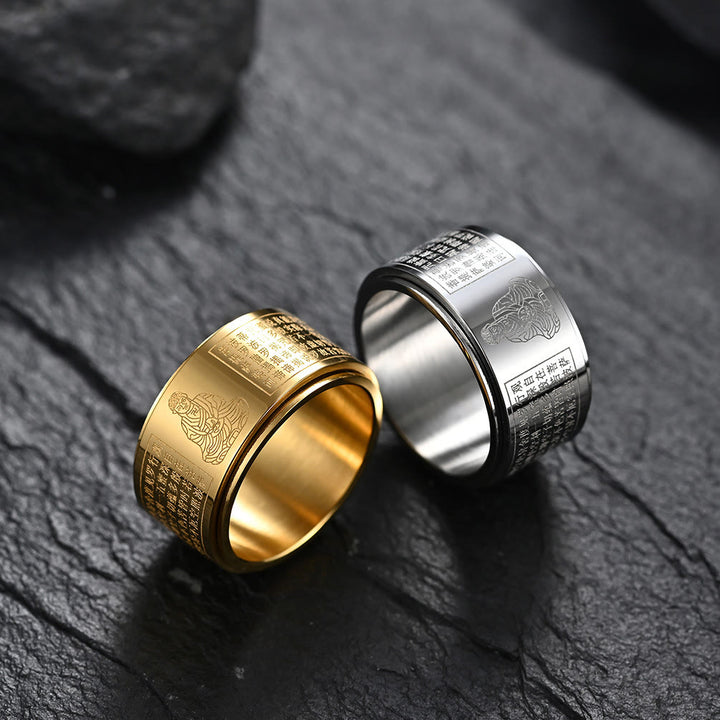 Bague rotative calme en acier titane sculpté avec Buddha Stones et zodiaque chinois
