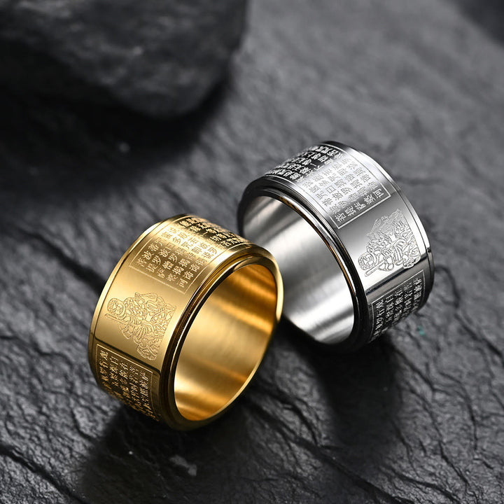 Bague rotative calme en acier titane sculpté avec Buddha Stones et zodiaque chinois