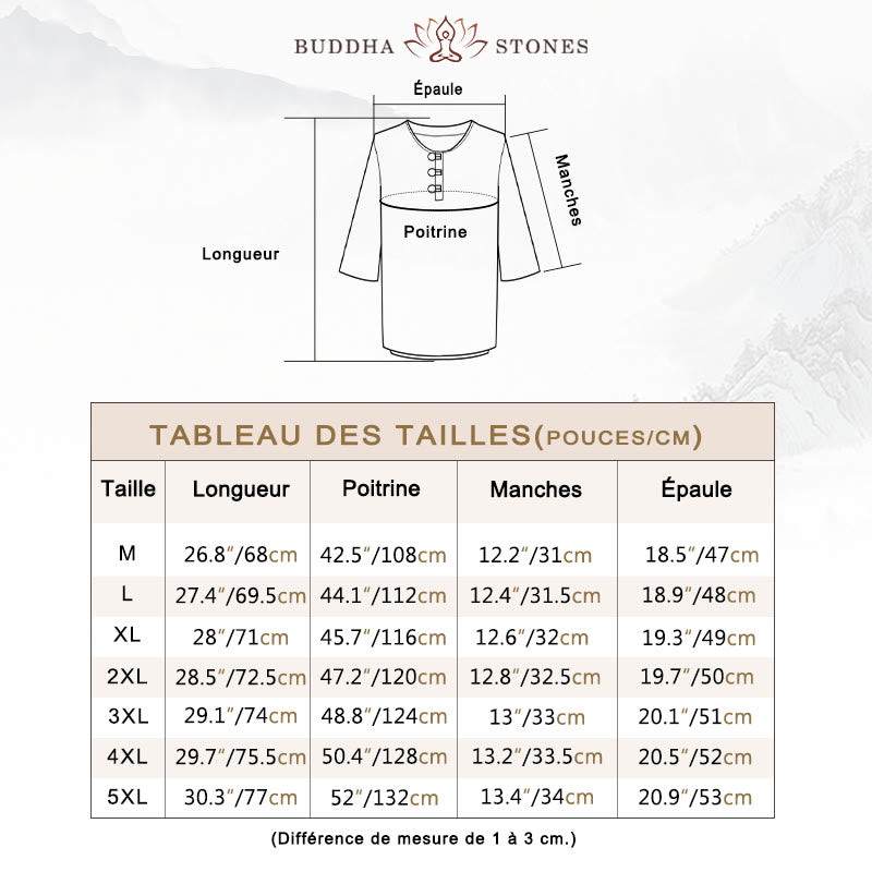 Chemise à manches courtes en lin pour homme, couleur unie, boutons de grenouille, Buddha Stones , costume chinois Tang - image 5