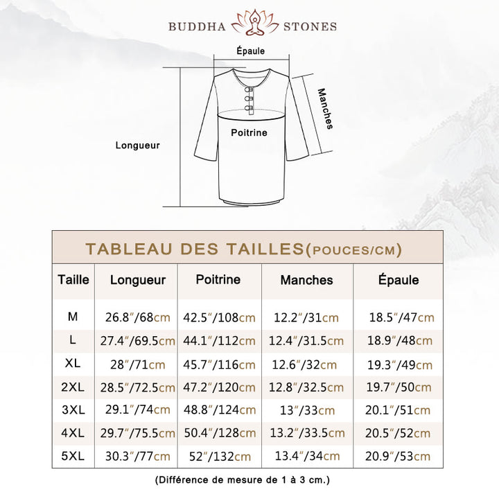 Chemise à manches courtes en lin pour homme, couleur unie, boutons de grenouille, Buddha Stones , costume chinois Tang - image 5
