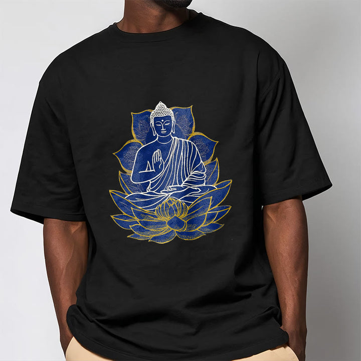 T-shirt en coton Bouddha assis sur le lotus avec Buddha Stones - image 12