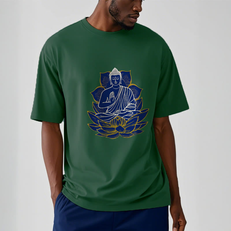 T-shirt en coton Bouddha assis sur le lotus avec Buddha Stones - image 6