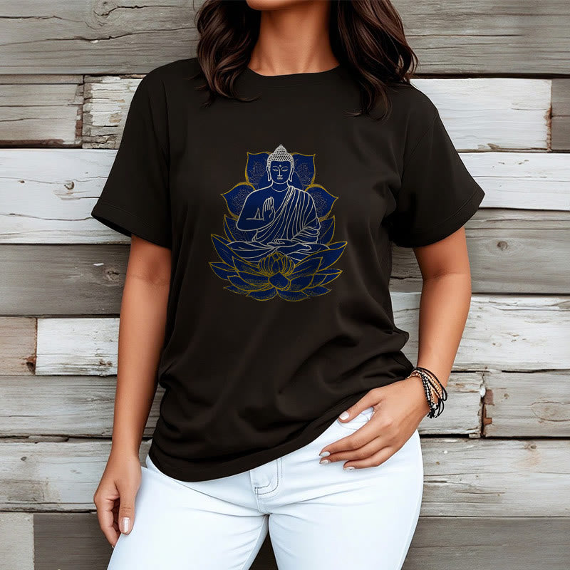 T-shirt en coton Bouddha assis sur le lotus avec Buddha Stones - image 14