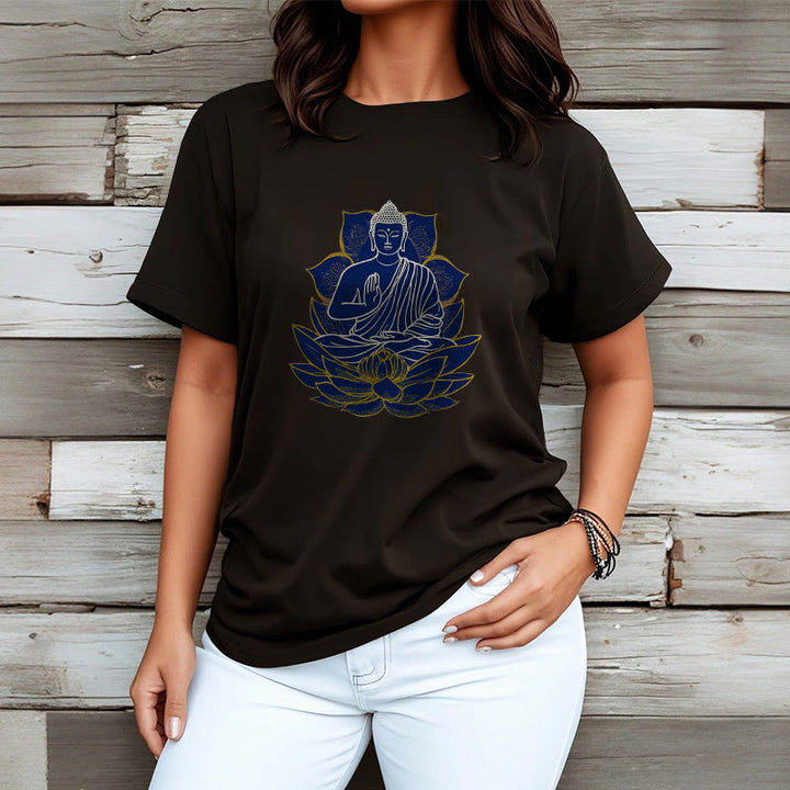 T-shirt en coton Bouddha assis sur le lotus avec Buddha Stones - image 14