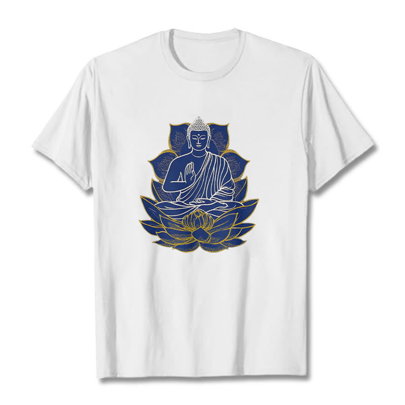 T-shirt en coton Bouddha assis sur le lotus avec Buddha Stones - Blanc - 2XL - image 1