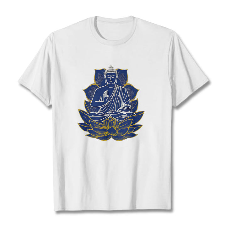 T-shirt en coton Bouddha assis sur le lotus avec Buddha Stones - Blanc - 2XL - image 1