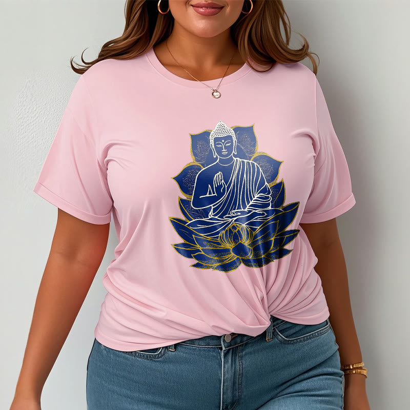 T-shirt en coton Bouddha assis sur le lotus avec Buddha Stones - image 20
