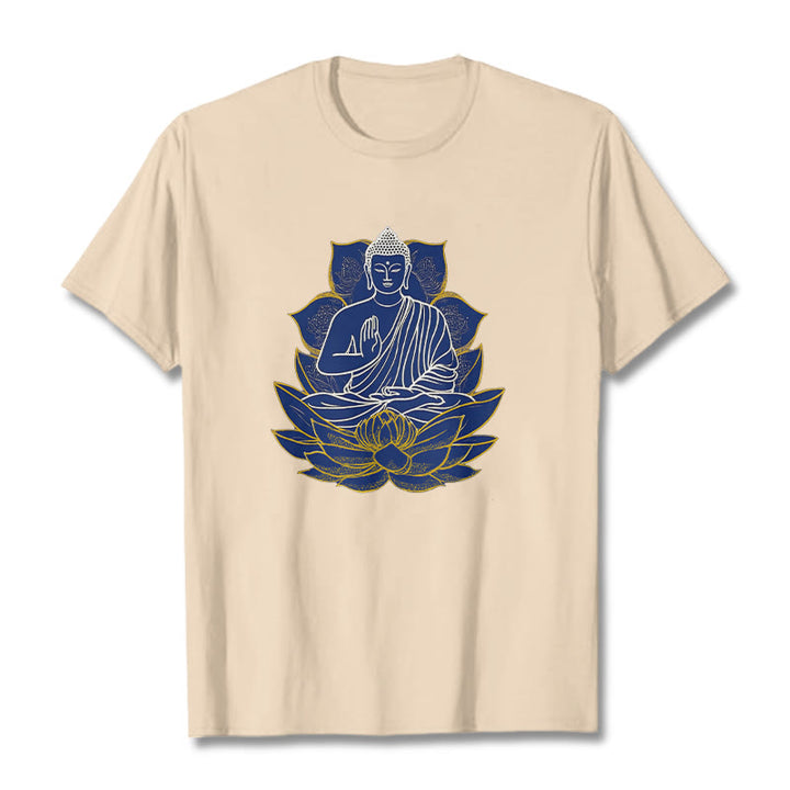 T-shirt en coton Bouddha assis sur le lotus avec Buddha Stones - Bisque - 2XL - image 7