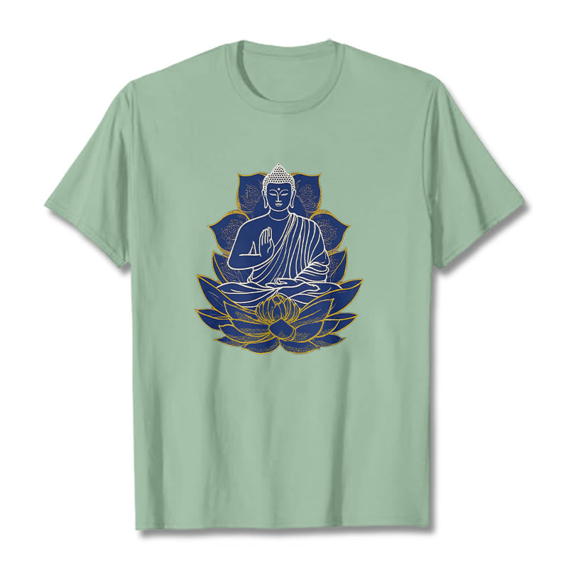T-shirt en coton Bouddha assis sur le lotus avec Buddha Stones - Vert pâle - 2XL - image 17