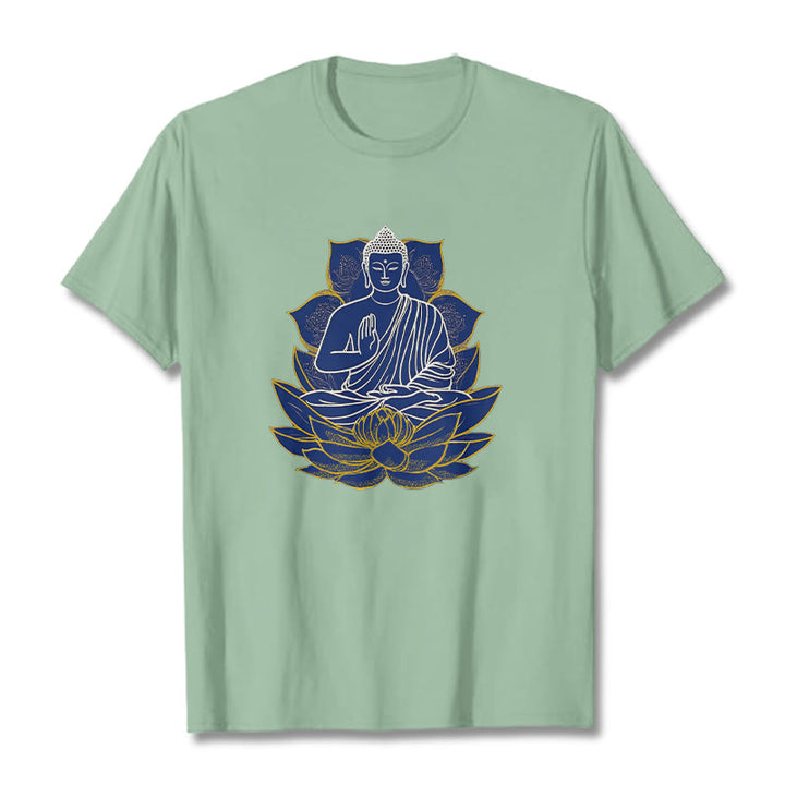 T-shirt en coton Bouddha assis sur le lotus avec Buddha Stones - Vert pâle - 2XL - image 17