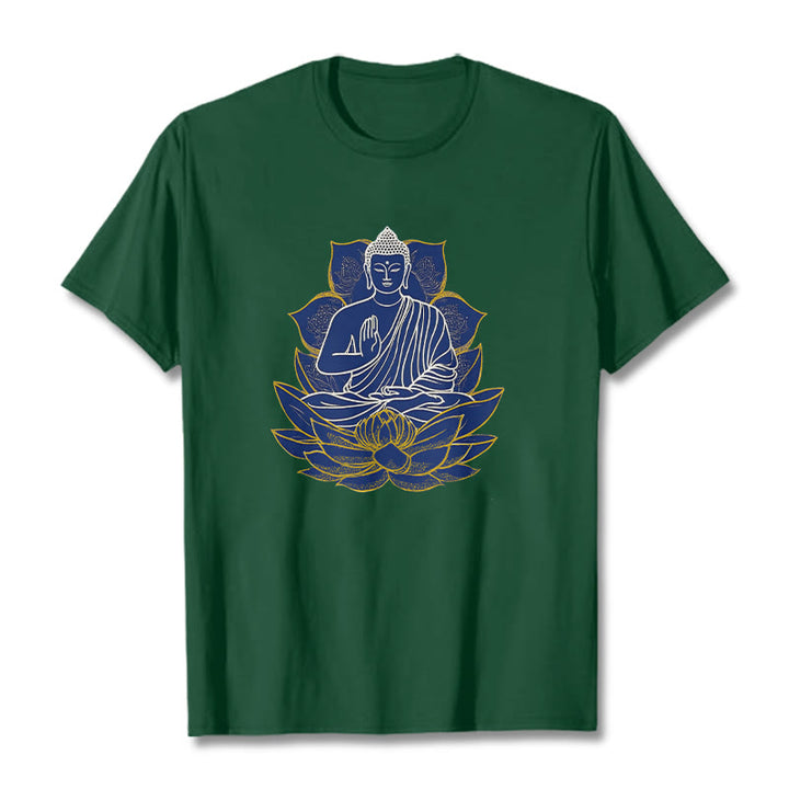 T-shirt en coton Bouddha assis sur le lotus avec Buddha Stones - Forêt Verte - 2XL - image 5