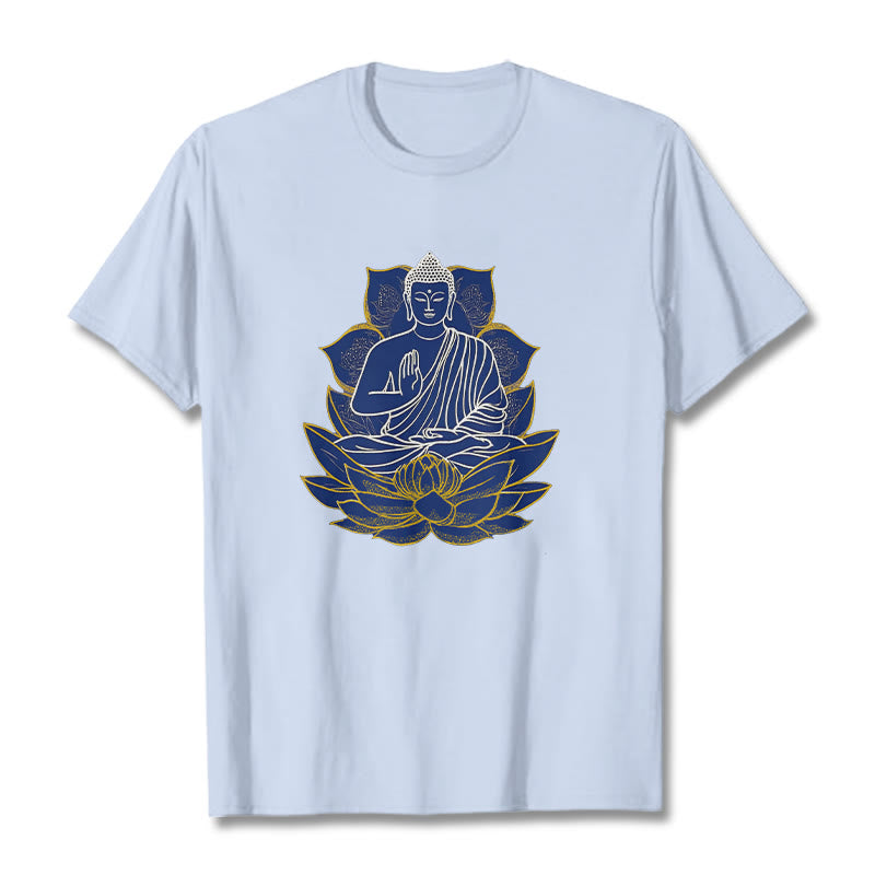 T-shirt en coton Bouddha assis sur le lotus avec Buddha Stones - Cyan clair - 2XL - image 16