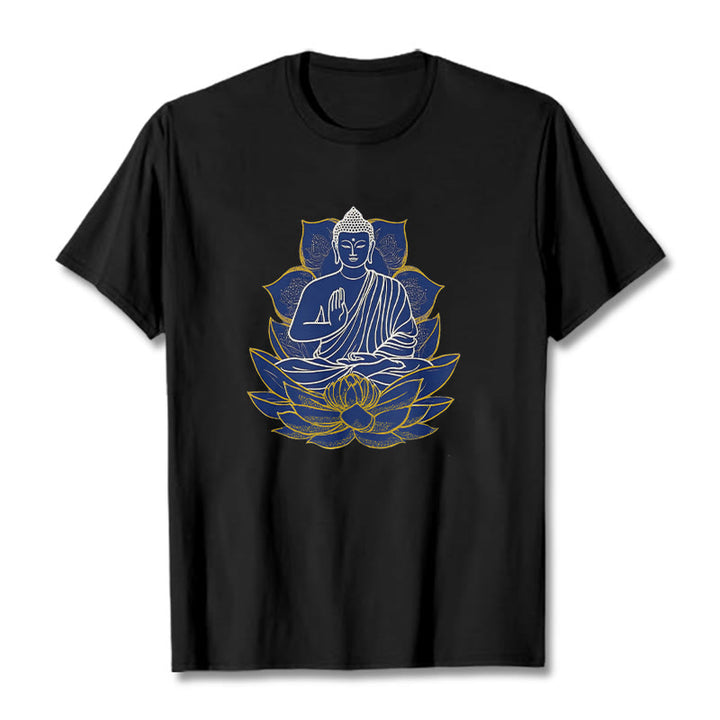 T-shirt en coton Bouddha assis sur le lotus avec Buddha Stones - Noir - 2XL - image 11