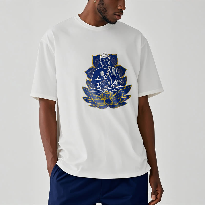 T-shirt en coton Bouddha assis sur le lotus avec Buddha Stones - image 2