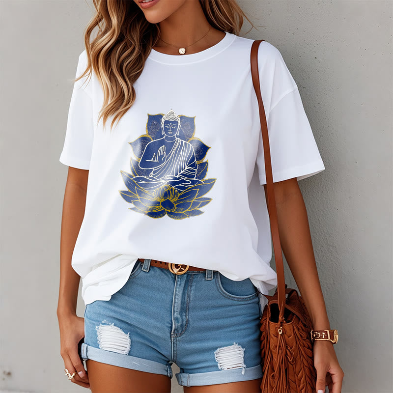 T-shirt en coton Bouddha assis sur le lotus avec Buddha Stones - image 3