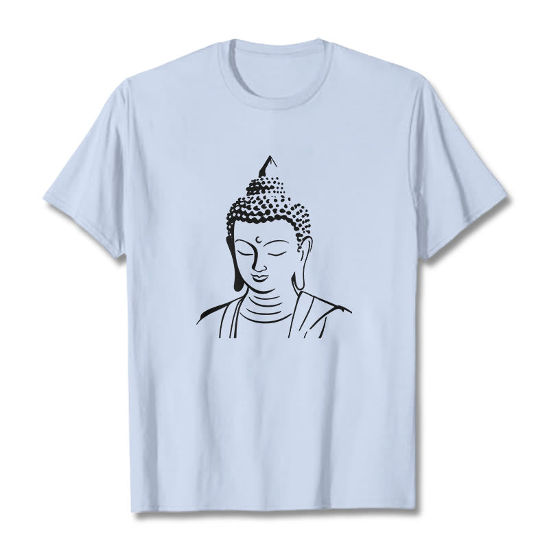 T-shirt en coton à motif tête de Bouddha et Buddha Stones - Cyan clair - 2XL - image 15