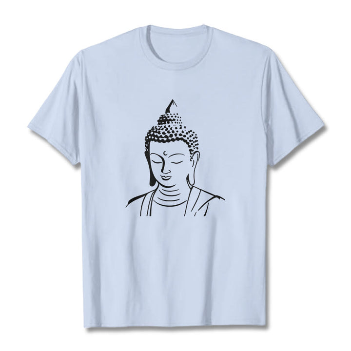 T-shirt en coton à motif tête de Bouddha et Buddha Stones - Cyan clair - 2XL - image 15