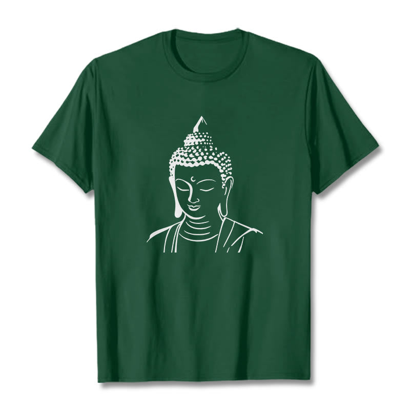 T-shirt en coton à motif tête de Bouddha et Buddha Stones - Vert forêt - 2XL - image 0