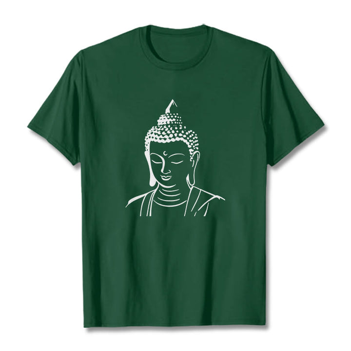 T-shirt en coton à motif tête de Bouddha et Buddha Stones - Vert forêt - 2XL - image 0