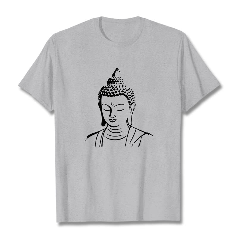 T-shirt en coton à motif tête de Bouddha et Buddha Stones - Gris clair - 2XL - image 14