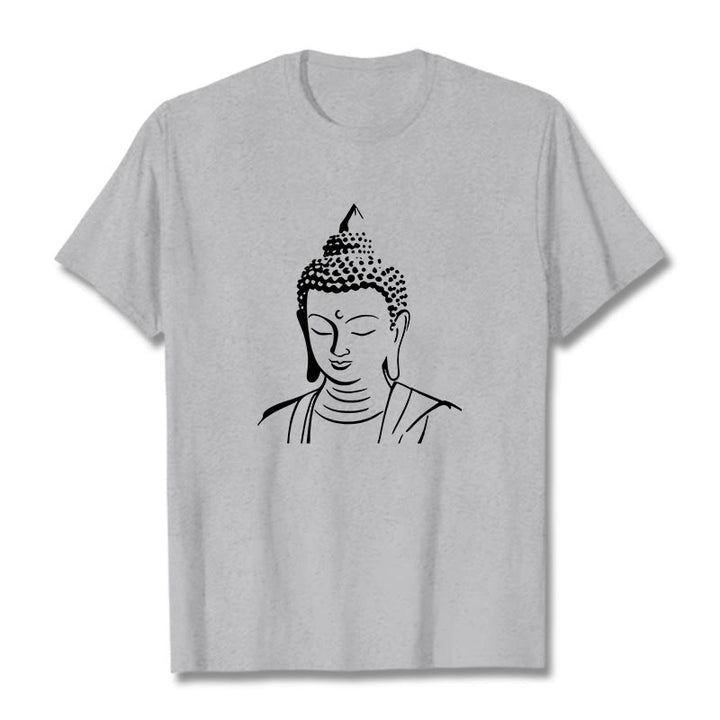 T-shirt en coton à motif tête de Bouddha et Buddha Stones - Gris clair - 2XL - image 14