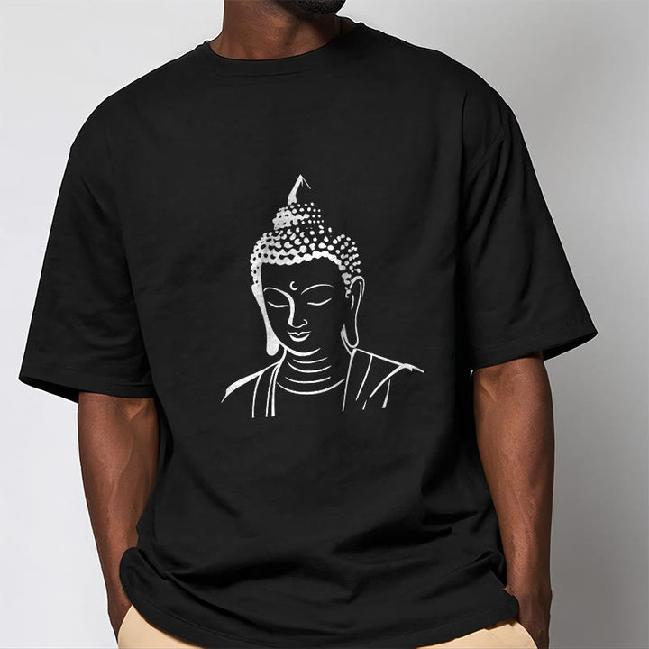 T-shirt en coton à motif tête de Bouddha et Buddha Stones