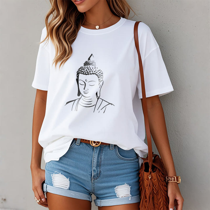 T-shirt en coton à motif tête de Bouddha et Buddha Stones