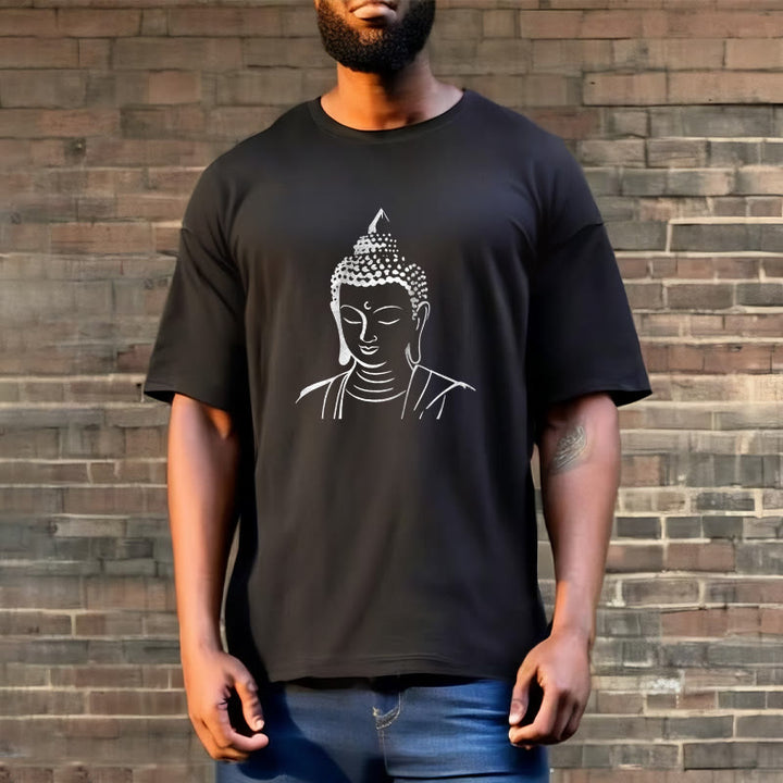 T-shirt en coton à motif tête de Bouddha et Buddha Stones