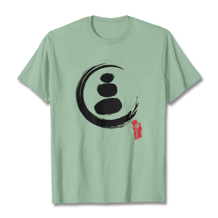 T-shirt en coton avec cercles zen et Buddha Stones - Vert pâle - 2XL - image 17