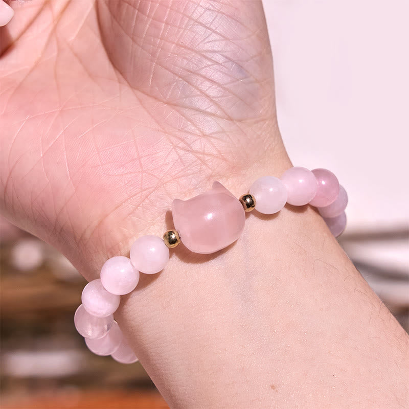 Bracelet porte-bonheur en Buddha Stones, améthyste, aventurine verte, quartz rose, fluorite, tête de chat - image 13