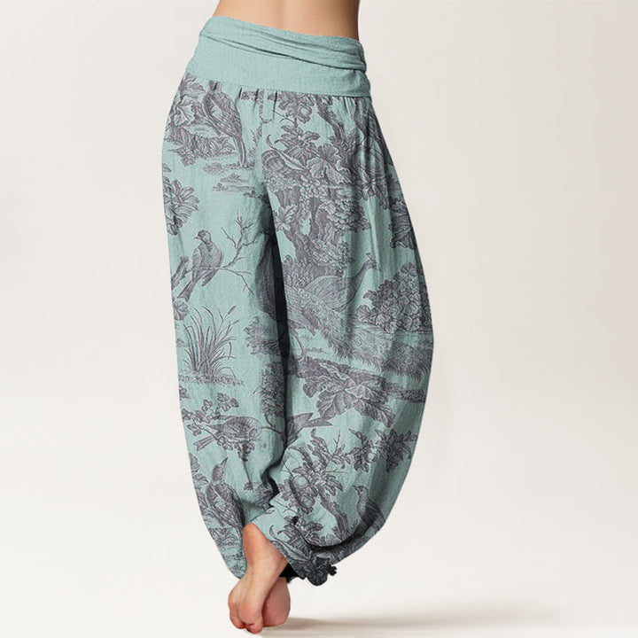 Pantalon harem à taille élastique pour femme, motif Buddha Stones, oiseaux, arbres et branches en coton - image 5