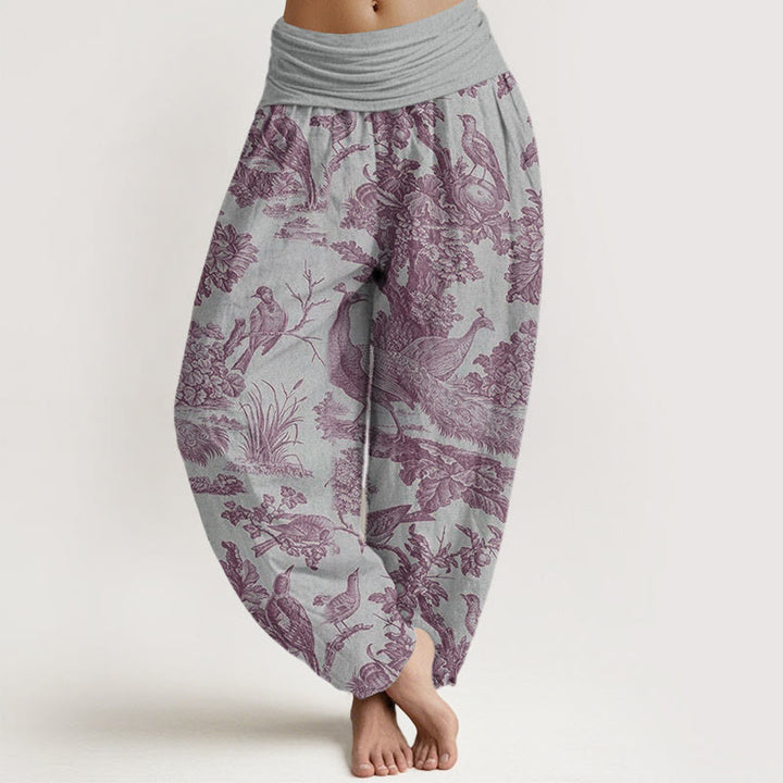 Pantalon harem à taille élastique pour femme, motif Buddha Stones, oiseaux, arbres et branches en coton - Gris clair - US22，UK/AU26，EU54 (6XL) - image 5