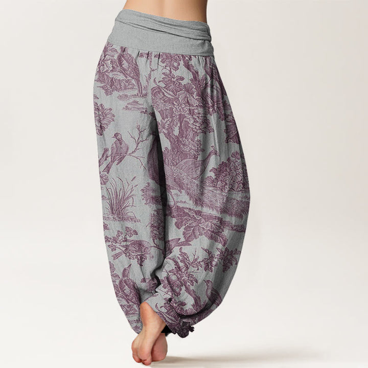 Pantalon harem à taille élastique pour femme, motif Buddha Stones, oiseaux, arbres et branches en coton - image 8