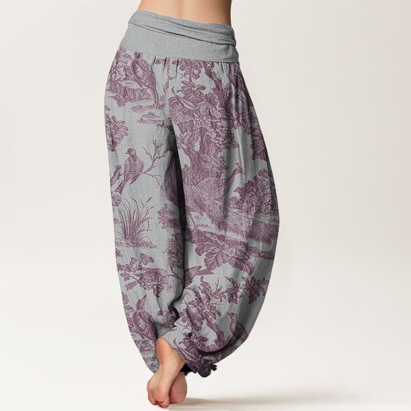 Pantalon harem à taille élastique pour femme, motif Buddha Stones, oiseaux, arbres et branches en coton - image 6