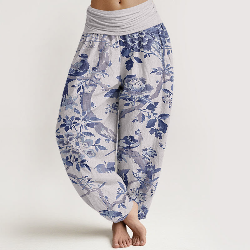 Pantalon harem à taille élastique pour femme, motif Buddha Stones, oiseaux, branches et fleurs en coton - Gainsboro - US22，UK/AU26，EU54 (6XL) - image 5