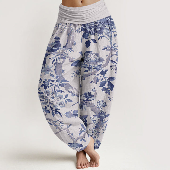 Pantalon harem à taille élastique pour femme, motif Buddha Stones, oiseaux, branches et fleurs en coton - Gainsboro - US22，UK/AU26，EU54 (6XL) - image 5