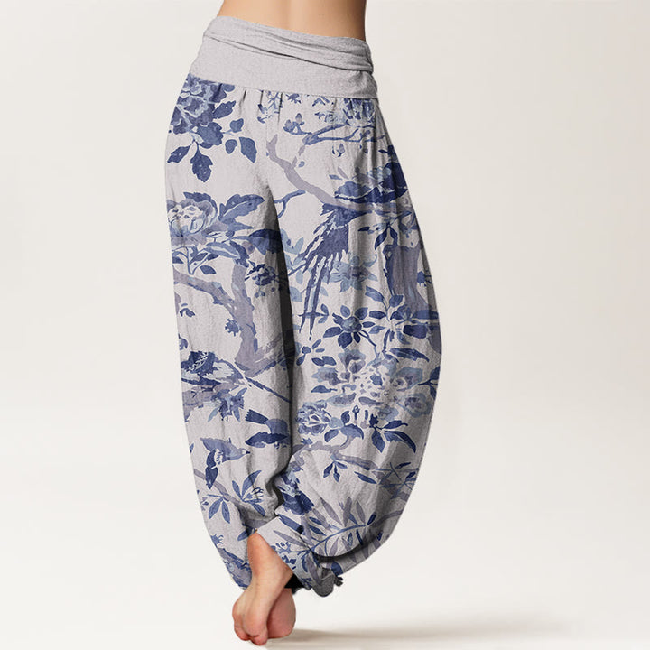 Pantalon sarouel à taille élastique pour femme avec motif de Buddha Stones' oiseaux, de branches et de fleurs - image 8