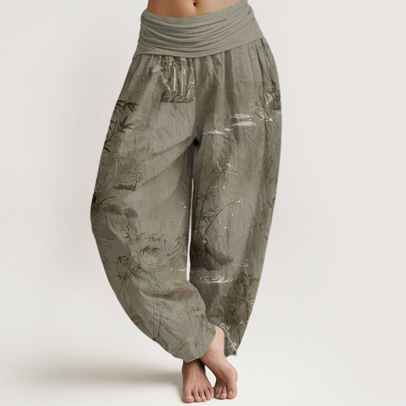 Pantalon Buddha Stones décontracté à taille élastique avec motif de roche en bambou et peinture à l'encre pour femme - Tanné - US22，UK/AU26，EU54 (6XL) - image 5