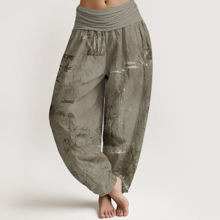Pantalon Buddha Stones décontracté à taille élastique avec motif de roche en bambou et peinture à l'encre pour femme - Tanné - US22，UK/AU26，EU54 (6XL) - image 5