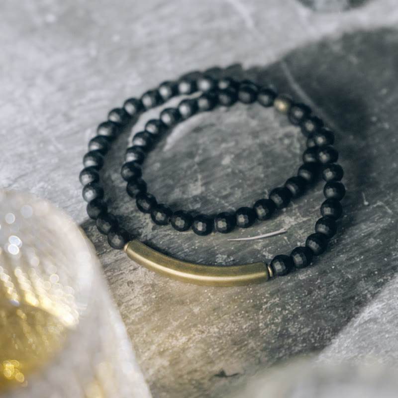 Bracelet de protection à double tour en cuivre et laiton avec surface coupée givrée et Buddha Stones