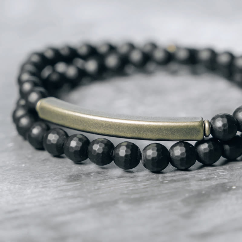 Bracelet de protection à double tour en cuivre et laiton avec surface coupée givrée et Buddha Stones