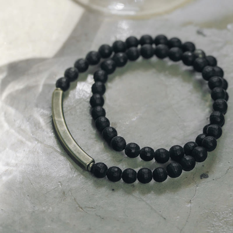 Bracelet de protection à double tour en cuivre et laiton avec surface coupée givrée et Buddha Stones